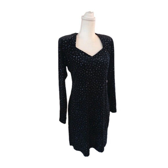 Vtg Velvet Mini Dress Medium 80s 90s Bling Glam Sparkle Long Sleeve Party - Picture 6 of 13